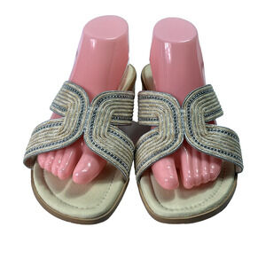 David Tate Thrive Sandal Womens 11 Leather Bone Corded  Metallic Detail Slide